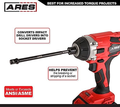 ARES 70388-10-Piece 3/8-Inch Drive 6-Inch Impact Grade Socket Adapter Set - Extensions Turn Power Drill into High Speed Nut Driver - size: 3/8-Inch Drive 6-Inch