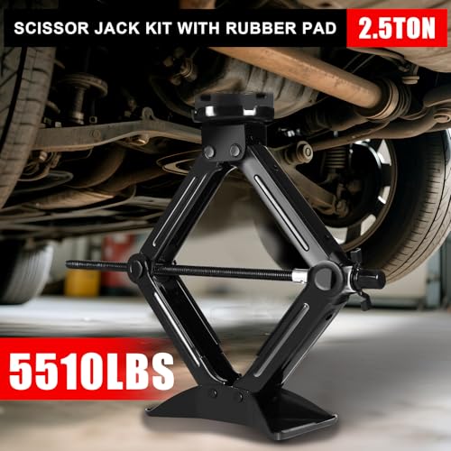 Car Jack Kit 2.5 Ton (5512 lbs),Scissor Jack for Car with Rubber Pad, Equipped with Upgraded Cross Wrench, Portable tire Jack Replacement kit, and SUV MPV car Emergency
