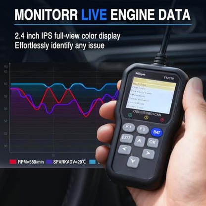 Nilight YM319 Professional OBD2 Scanner Car Diagnostic Tool - 2.4” IPS Full-View Color Screen Code Reader - Live Data Graphing, Battery Test for All 1996 & Newer Cars - color: C
