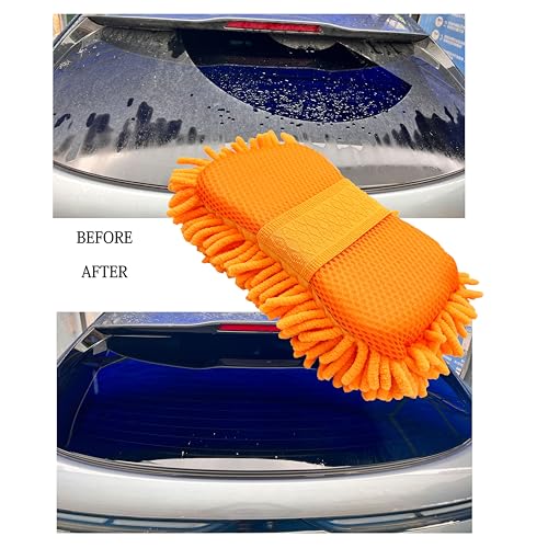 Scratch Free Chenille Microfiber Wash Mitt Car Wash Sponge for SUVs Boats - color: 2 Pack Orange