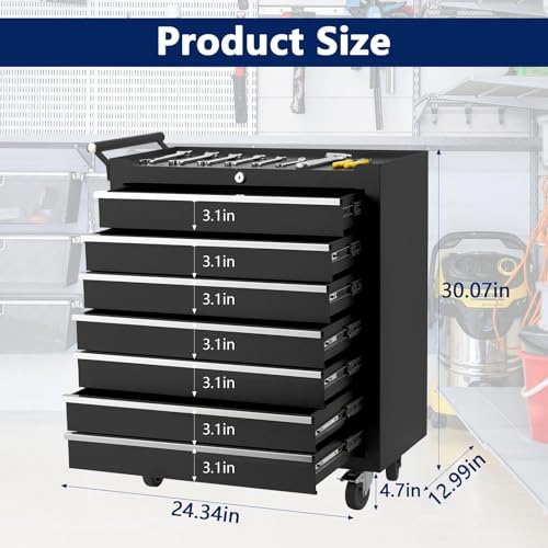 7-Drawer Rolling Tool Chest with Lock, Heavy-Duty Mobile Tool Storage Cabinet, Tool Cart Organizer for Garage Workshop - style: 7-Drawer