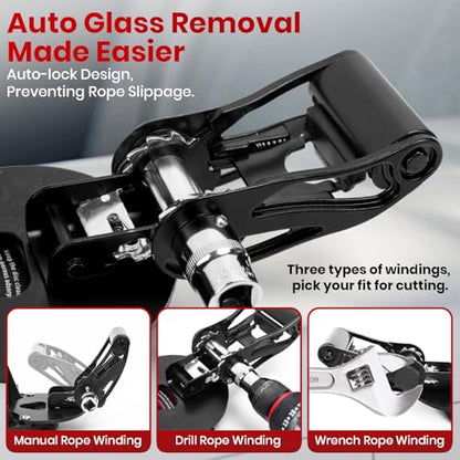 Auto Windshield Removal Tool Kit with Dual Cutting Locking Function, High-efficiency Auto Glass Removal Tools Include Cutting Wire, Glass Cutter, & T-Shaped Threading Tool for Cars, Trucks & SUVs