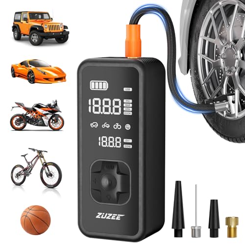 ZUZEE Tire Inflator Portable Air Compressor - 4X Faster Inflation, 150PSI Air Pump for Car Tires with Digital Pressure Gauge/LED Light, Portable Tire Inflator for Car, Moto, Bike, Ball, etc(Black) - color: Black
