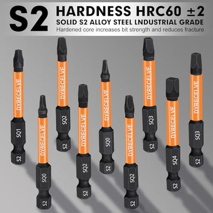 DYRECELVE 12-Pack Square Drive Bit Set, Magnetic Impact Screwdriver Bits | S2 Steel 1/4" Hex Shank, 2.56-Inch Square Head Screwdriver Bits, #0 #1 #2 #3 #4 for RV, Trailer, Cabinet and Deck Repairs - color: Black