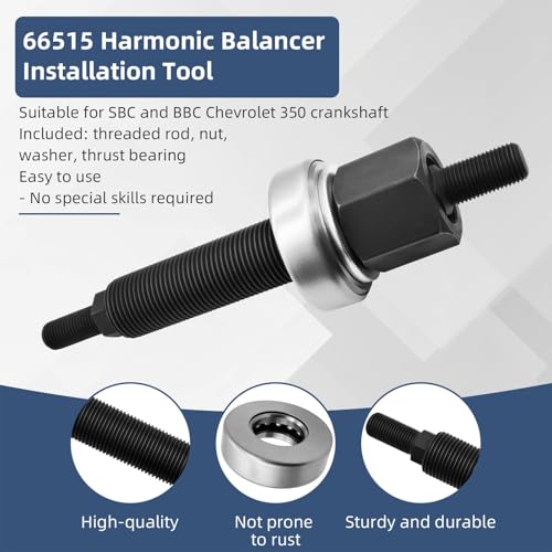 66515 Harmonic Balancer Installation Tool Kit for Chevy SBC BBC Cranks, Fits Chevrolet 350 Small Block Big Block Engines, Includes Threaded Rod, Nut, Washer and Thrust Bearing