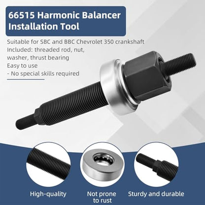 66515 Harmonic Balancer Installation Tool Kit for Chevy SBC BBC Cranks, Fits Chevrolet 350 Small Block Big Block Engines, Includes Threaded Rod, Nut, Washer and Thrust Bearing