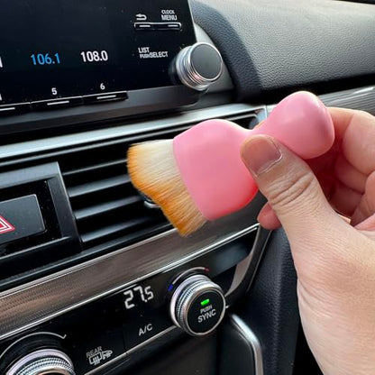 Car Detailing Brush, Soft Bristle Cleaning Brush, Scratch-Free Auto Duster Tool for Dashboard, Air Vents, Leather & Interior Cleaning (Pink&Brown with Cap) - color: Pink&Brown with Cap