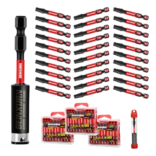 Geinxurn 30Pieces 2 In. T30 Impact Tough Magnetic Screwdriver Bit Set, #30 Torx Head Power Bits, S2 Alloy Steel Star Bits with 1Pc Impact Bit Holder and Storage M-Box - color: 31 Pcs, size: T30 - 2 in