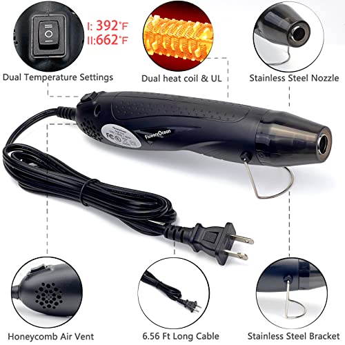 Mini Heat Gun + Reflector Nozzles Kit 350W Fast Heat Hot Air Gun Overload Protection 2 Temp Setting 392°F-662°F & 6.6Ft Long Cable for Craft Shrink WrappingTubing Stripping Paint