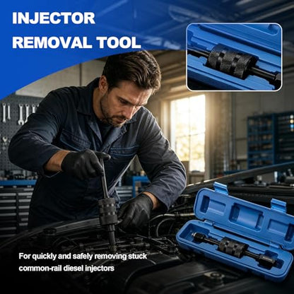 Diesel Injector Puller Tool with Slide Hammer, Fuel Injectors Removal Set with M8 M12 M14 Thread Adapters, Common Rail Injector Remover Extractor for Diesel Injectors