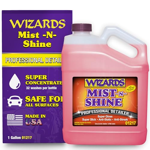 Wizards Mist-N-Shine Professional Car Detailing Spray - Quick Detailer Spray for Cars, Show-Car Gloss, Streak-Free Finish on Paint, Chrome, Glass and Plastic Trim, Wax-Free Formula - 1 Gallon Refill - size: 128 Fl Oz (Pack of 1)
