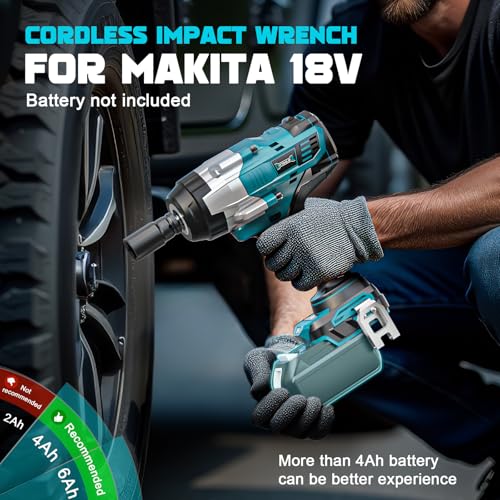 DIYtoolifz Cordless Impact Wrench 1/2" Compatible with Makita 18V Battery, 1700 Ft-lbs High Torque Impact Driver, Electric Impact Gun with 4 Speed Modes & LED Light for Car, Truck, Mower(Bare Tool) - size: 1/2 inch, style: Compatible with Makita 18V Batte