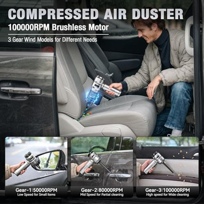 Car Vacuum Portable Cordless 22000PA High Power with Brushless Motor 4-in-1 Compressed Air Duster & Air Blower & Pump Hand Held Vacuum for Car, Home, Office, Ideal Gifts for Men & Women