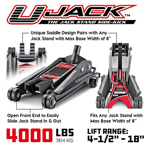 Powerbuilt 2 Ton U-Jack Garage Jack, 3000 LBS Loading Capacity, Lift Range: 4-1/2-Inch to 18-3/4-Inch, Unique Saddle for sliding jackstand into - 620516 - size: U-Jack