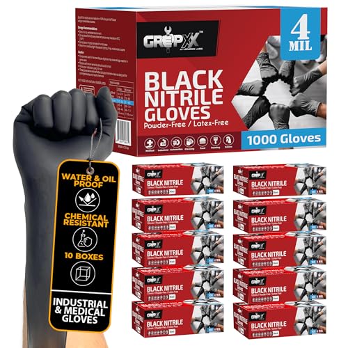 London Labs Black Nitrile Gloves Disposable Latex Free & Powder Free, 4 Mil Rubber Glove, Cleaning, Cooking, Mechanic(XS-XXL) - size: Large, style: 1000 Count