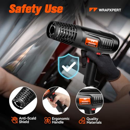 WRAPXPERT Heat Gun for Vinyl Wrap 1600W 122℉-1202℉ with 2 Air Speeds Variable Temperature, Fast Heating Heavy Duty Hot Air Gun for Car Wrap, Window Tint, Crafts, Shrinking Tubing, Stripping Paint - color: Black
