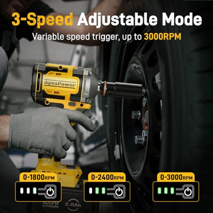 Cordless Impact Wrench, for DEWALT 20V Max Battery, 1/2 Inch Brushless Electric Impact Gun w/ 600FT-LBS (814N.m), 3000RPM High Torque Impact Driver, 7 Sockets Electric Impact Wrench for Car Home