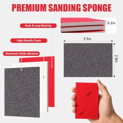 24 Pcs 80-3000 Grit Sanding Sponge Set, Ultra Fine Sanding Sponges Pads, Wet Dry Sanding Blocks for Model Drywall Metal Wood Furniture Polishing, 3×4 Inch