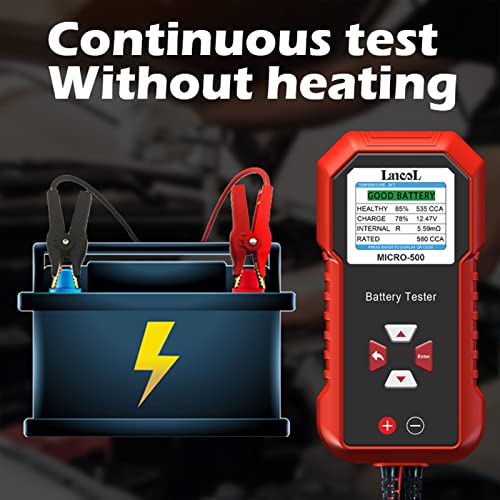 Lancol Micro 500 Car Battery Tester, 12V Lithium Battery Test 40-3000 CCA Cranking System Test Digital Lead Acid Battery Analyzer Automotive Alternator Tester LED Display