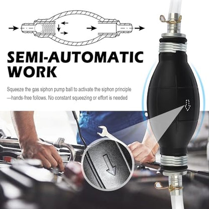 Gas Siphon Pump for Gasoline with 6.5Ft Fuel Siphon Hose,Enlarged Caliber Gas Syphon Hand Pump for Oil,Water,Professional Fuel Siphons Pumps Kit with Clip,Extension Nozzle