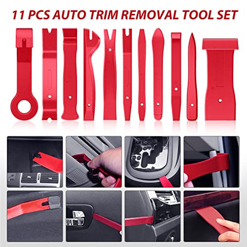 Nilight Trim Removal Tool 102 Pcs, Auto Push Pin Bumper Retainer Clip Set Fastener Terminal Remover Tool Round Handle Crowbar Kit Car Panel Radio Removal Auto Clip Pliers - color: 102 Clips+ Remover Tools Red