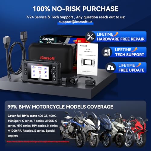 iCarsoft Bidirectional Diagnostic Tool for BMW Motorcycle, Full Systems Diagnostic for BMW Motobike, 197 Active Tests Motorcycle OBD2 Scanner with 115 Reset, Battery Test, Graphic Live Data