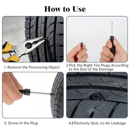 70 PCS Tire Repair Rubber Nail Kit, Screw in Tire Plugs Spiral Rubber Nails, Self Service Puncture Repair Tool for Car, Truck, Motorcycle, Tractor - size: 70PCS