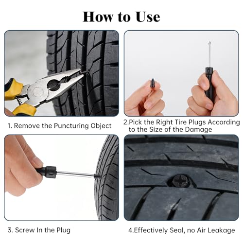 100 PCS Tire Repair Rubber Nail Kit, Vacuum Tire Repair Kits Spiral Rubber Nails, Self-Service Screw in Tire Repair Plugs for Car, Truck, Motorcycle, Tractor Tire Puncture Repair - size: 100PCS