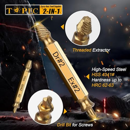 Topec 12 PCS Stripped Screw Extractor Set, Gift for Men, Easy Out Screw Extractor Set and Drill Bits for Remove Stripped, Rusty, Broken Head Nuts & Bolts - size: 12 Pieces