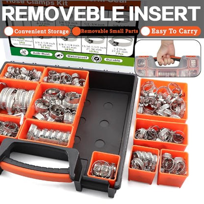 210Pcs Stainless Steel Hose Clamps Assortment Kit 1/4"to 2"(6-51mm) Adjustable Worm Gear Hose Clamps, Small Heavy Duty Hose Clamps for Automotive/Garden/Water Pipe/Sprinkler Line/Fuel Line - size: 210pcs