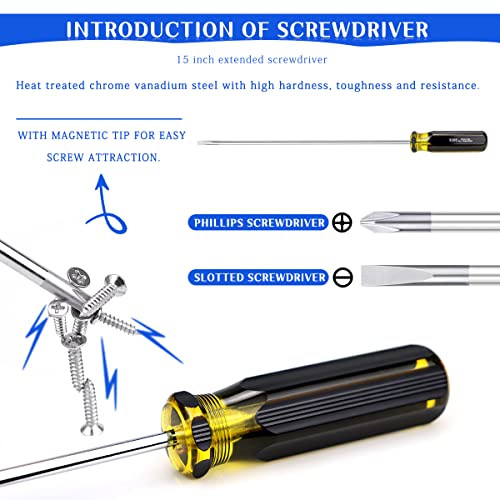 FERCAISH 2PCS 15" Long Screwdriver Set - Cross-head & Flat Blade Screwdriver, High Strength Magnetic Tips - color: 2pcs