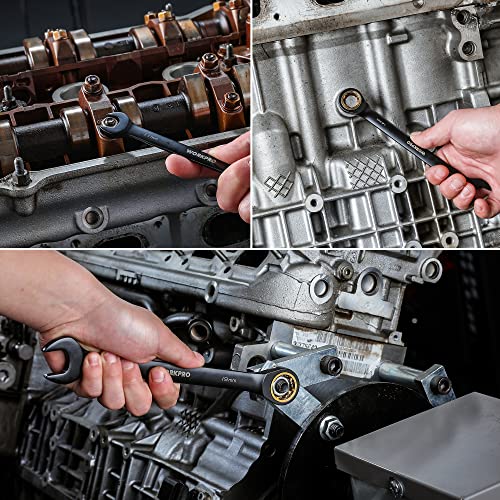 WORKPRO 9-Piece Anti-Slip Ratcheting Combination Wrench Set, Metric | 8-19 mm, 72-Teeth, Black Cr-V Wrenches Set with Roll Up Pouch, Anti-slip Wrenches for Automotive, Garage and Home Repairs - style: Metric