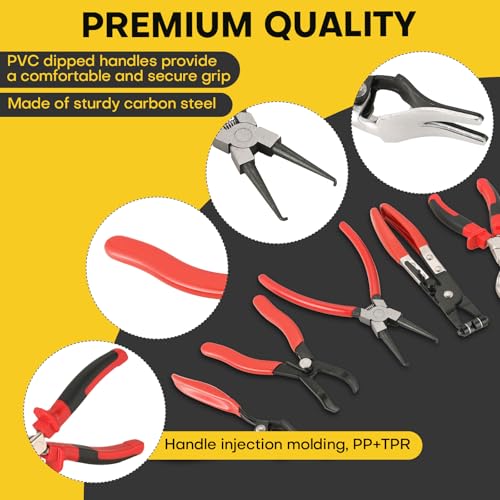 5PCS Fuel Line Pliers Set | Hose Clamp Tool, Heavy-Duty Hose Clamp Pliers Set with Filter Caliper for Automotive Line Repair