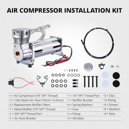 EVIL ENERGY 200PSI Air Horn Suspension Compressor for Car 12V Heavy Duty 1/4 NPT Onboard Air Ride Compressor for Train, Truck, Inflating Tires, Suspension Systems, Train Horn, DIY Pneumatic Tools