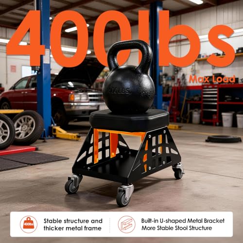 Heavy Duty Rolling Mechanics Seat,400 LBS Capacity Garage Stool, Tools for Automotive Auto Repair (Black) - color: Black