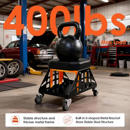 Heavy Duty Rolling Mechanics Seat,400 LBS Capacity Garage Stool, Tools for Automotive Auto Repair (Black) - color: Black