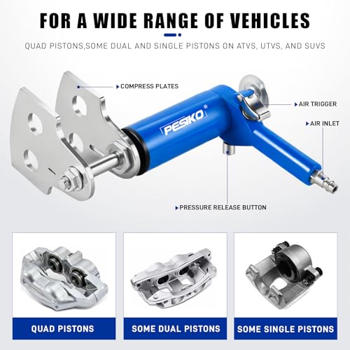 Pneumatic Quad Caliper Piston Brake Caliper Compressor Tool | Heavy Duty, Single, Dual and Quad-Piston Calipers, Brake Pad Replacement