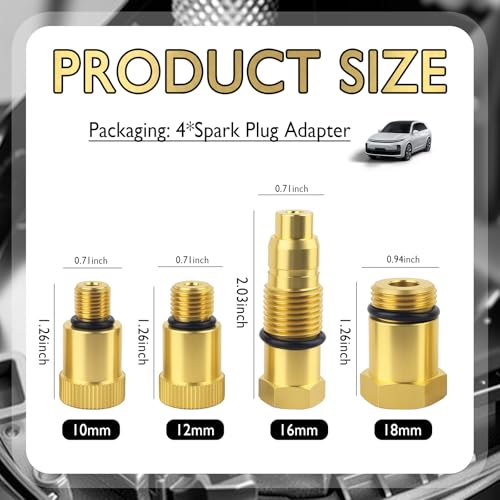 4PCS Compression Tester Adapter 10mm×1.0/12mm×1.25/18mm×1.5/16mm×1.5,Compression Tester Automotive Adapter Kit for Gas Engine,Engine Compressions Testers Kit Spark Plug Adapters - color: 4PCS