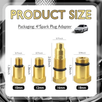 4PCS Compression Tester Adapter 10mm×1.0/12mm×1.25/18mm×1.5/16mm×1.5,Compression Tester Automotive Adapter Kit for Gas Engine,Engine Compressions Testers Kit Spark Plug Adapters - color: 4PCS