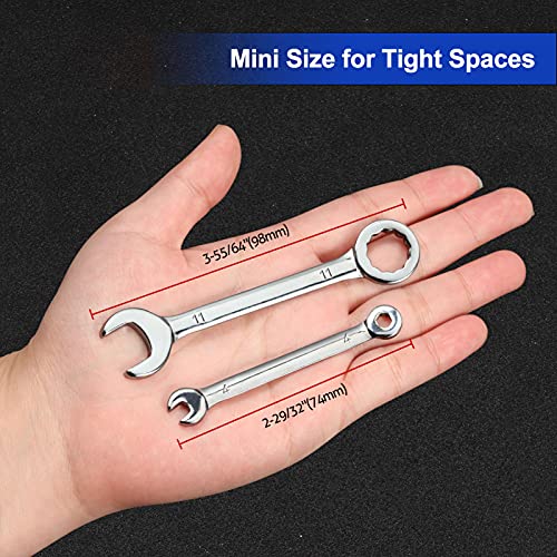 SPEEDWOX Mini Wrench Set Metric 10 Pcs Ignition Wrench Sets 4mm-11mm Open End and Box End Combination Spanner Wrench Set with Storage Pouches and Key Chains for Assembling Furniture Small Equipment - size: Combination Metric 10-Piece