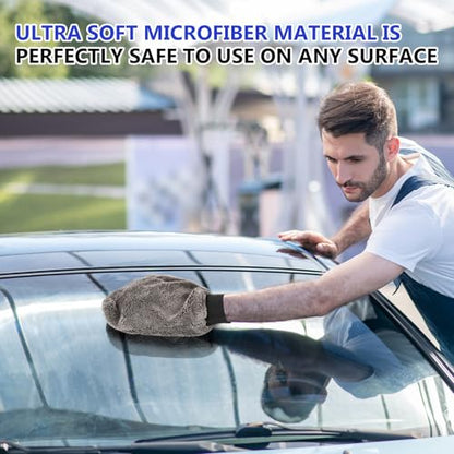 Teenyyou 6 Pcs Microfiber Dusting Mitt Car Wash Mitts Cleaning Glove with Thumb Reusable Terry Dusting Gloves with Elastic Wrist Cuff for Car Wheel Plants House Kitchen(Blue, Grey,9.84 x 7.87 Inch) - color: Blue, Grey, size: 9.84 x 7.87 Inch