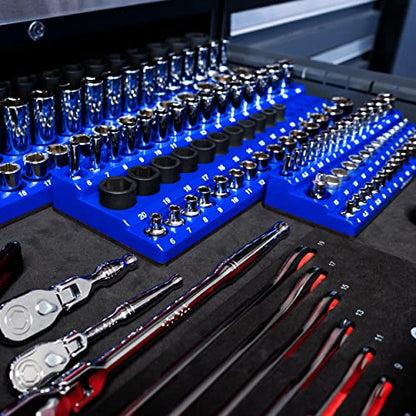 Magnetic Socket Holder with 3 Rows by Olsa Tools - color: Blue, size: 1/2-Inch Drive, Metric