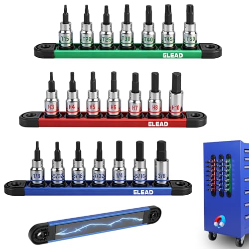 21-Piece Allen Bit Socket Set, 3/8" Drive Hex & Torx Socket Set with Magnetic Sockets Organizer Rail, S2 Steel Bit & Chrome Vanadium Steel Sockets for Professional Garages Workshop