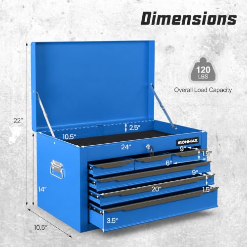 ARNOT Large Metal Tool Box, Tool Box with 6 Drawers & Top Tray, Heavy-Duty Steel Tool Chest with Auto-Locking Drawers and Side Handles for Garage & Workbench (Blue) - color: Blue