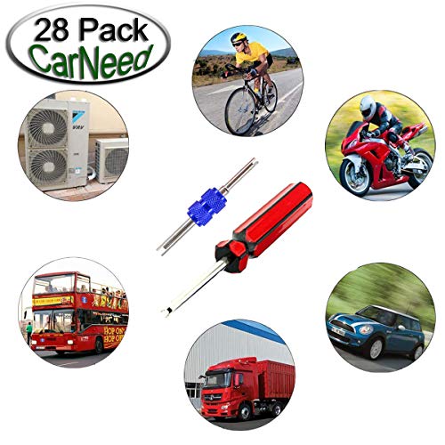 Febrytold 3 Pcs Tire Valve Core Remover Tools with 25 Pcs Brass Valve Stem Cores, 4-Way Valve Stem Core Tool, Dual & Single Head Tire Valve Core Remover Installer Tools - size: 28 Pcs