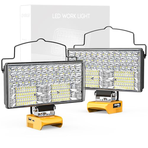 MtiolHig 2Pcs Cordless LED Work Light Compatible with Dewalt 20V Battery, 145W 14500Lumens Flood Light Gifts for Men with USB&Type-C Charging for Workshop, Garage, Camping, Jobsite(Tool Only) - style: 2PCS 145W Light Compatible with Dewalt 20V MAX