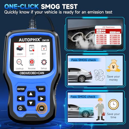AUTOPHIX OM129P OBD2 Scanner with 12V Battery Test & Live Data | Check engine code reader with I/M readiness, O2/EVAP tests, DTC lookup and lifetime software updates included. - color: OM129-OBD2