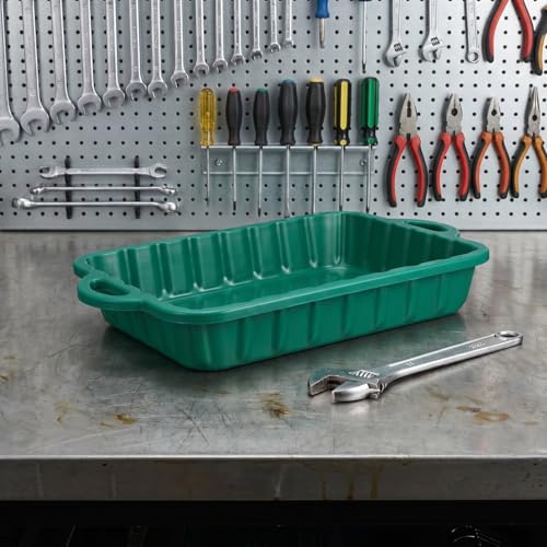 IMIKEYA Large Oil Drain Pan 23.5Inch Heavy Duty Plastic Leakproof Transmission Coolant Fluid Catcher Pan for Changing Oil Under Car Truck SUV Automotive Repair Garage Use (Green)