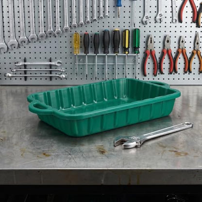 IMIKEYA Large Oil Drain Pan 23.5Inch Heavy Duty Plastic Leakproof Transmission Coolant Fluid Catcher Pan for Changing Oil Under Car Truck SUV Automotive Repair Garage Use (Green)