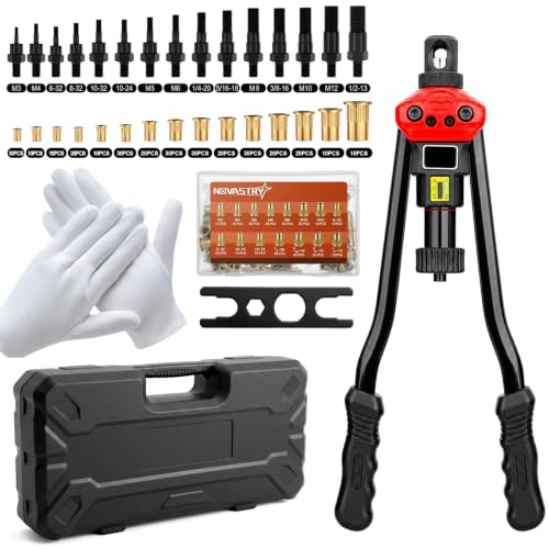 Rivet Nut Tool Kit with 18 SAE&Metric Mandrels(15 Sizes) and 280 Rivet Nuts | 16-Inch Rivet Nut Gun with Stroke Gauge, Rivnut Tool Kit with Carry Case, Nutsert Tool for Automotive & Metal Repair - size: 18 Mandrels + 280 Nuts